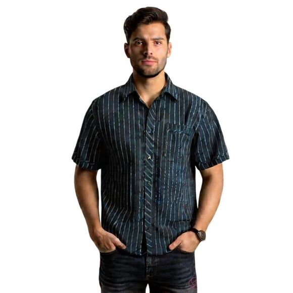 American Rag Cie Black and White Striped Button Down Shirt Size L - Picture 1 of 9